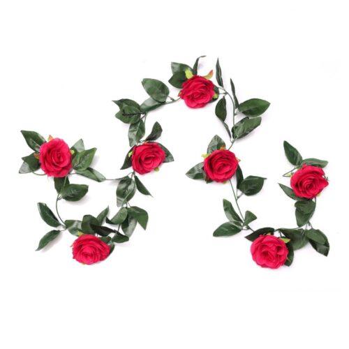 Generic Artificial Rose Vine Flowers With Green Leaves For Home Party Garden Wall Decoration (Rani Pink, Material:Silk, Polyester)