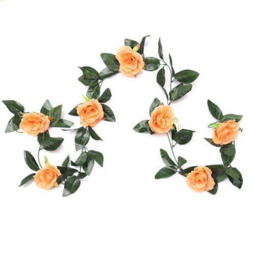 Generic Artificial Rose Vine Flowers With Green Leaves For Home Party Garden Wall Decoration (Peach, Material:Silk, Polyester)