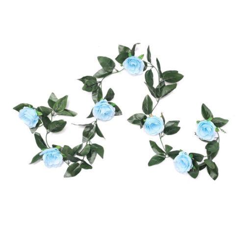 Generic Artificial Rose Vine Flowers With Green Leaves For Home Party Garden Wall Decoration (Blue, Material:Silk, Polyester)