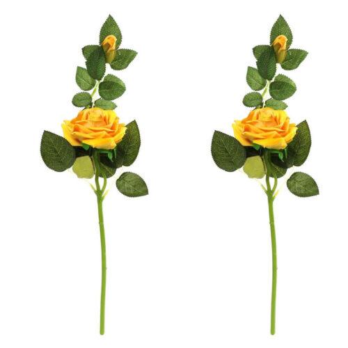 Generic Pack Of_2 Artificial Yellow Velvet Rose Flower Stem With Bud For Home Decoration (Yellow, Material:Silk, Polyester)