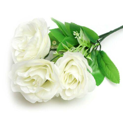 Generic Artificial Flowers Bunch Bouquet Of 5 Roses For Home Decoration (White, Material:Silk, Polyester)