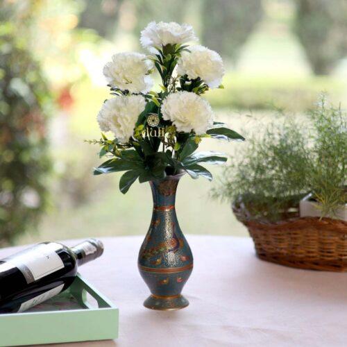 Generic Artificial Flowers Bunch Bouquet Of 5 Carnations For Home Decoration (White, Material:Silk, Polyester)