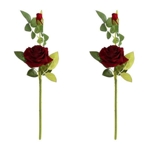 Generic Pack Of_2 Artificial Burgundy Velvet Rose Flower Stem With Bud For Home Decoration (Burgundy, Material:Silk, Polyester)