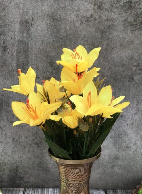 Generic Artificial Flowers Bunch Bouquet Oflily Flowers For Home Decoration (Yellow, Material:Silk, Polyester)