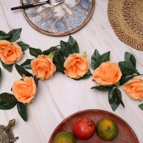 Generic Artificial Rose Vine Flowers With Green Leaves For Home Party Garden Wall Decoration (Peach, Material:Silk, Polyester)