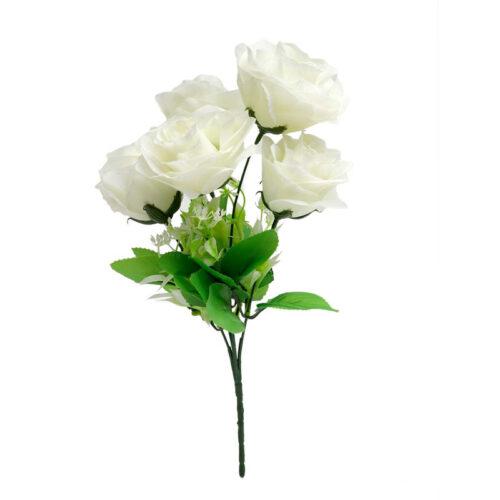 Generic Artificial Flowers Bunch Bouquet Of 5 Roses For Home Decoration (White, Material:Silk, Polyester)