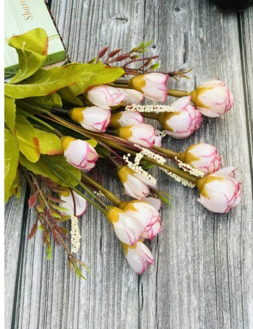 Generic Artificial Rose Buds Flowers Bunch Bouquet Of 12 Roses For Home Decoration (Emma Pink, Material:Silk, Polyester)