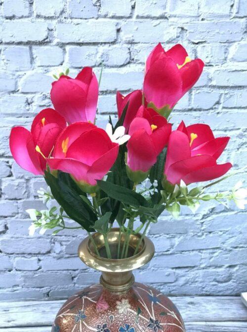 Generic Artificial Flowers Bunch Bouquet Of Daffodil Tulip Flowers For Home Decoration (Dark Pink, Material:Silk, Polyester)