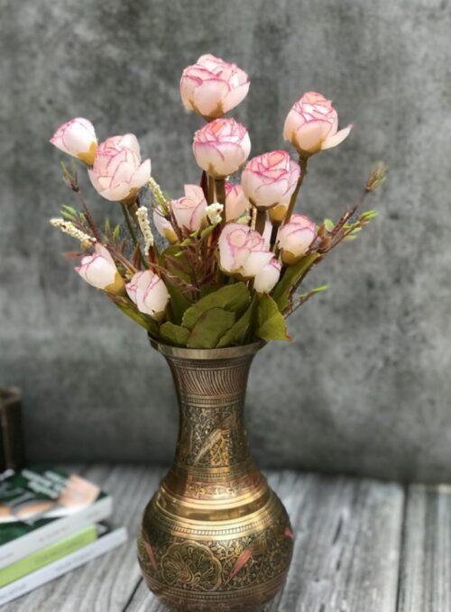 Generic Artificial Rose Buds Flowers Bunch Bouquet Of 12 Roses For Home Decoration (Emma Pink, Material:Silk, Polyester)