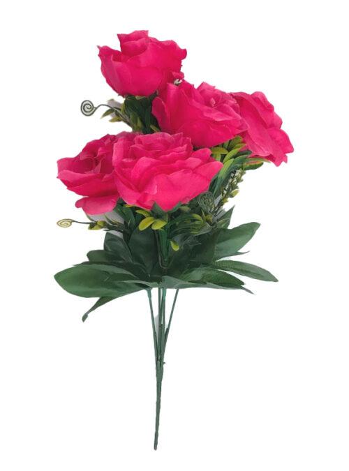 Generic Artificial Flowers Bunch Bouquet Of 5 Roses For Home Decoration (Dark Pink, Material:Silk, Polyester)