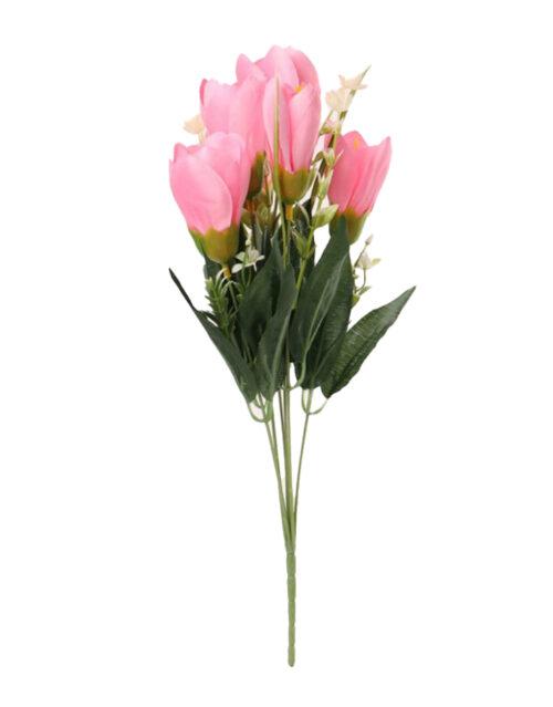 Generic Artificial Flowers Bunch Bouquet Of Daffodil Tulip Flowers For Home Decoration (Light Pink, Material:Silk, Polyester)