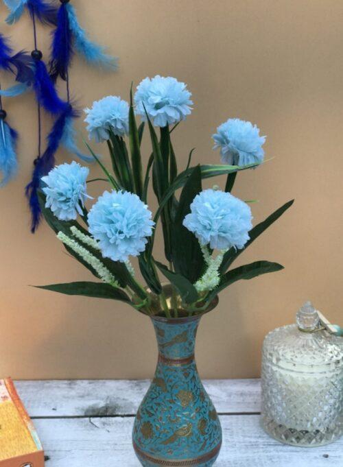 Generic Artificial Flowers Bunch Bouquet Of 6 Chrysanthemum Flowers For Home Decoration (Blue, Material:Silk, Polyester)