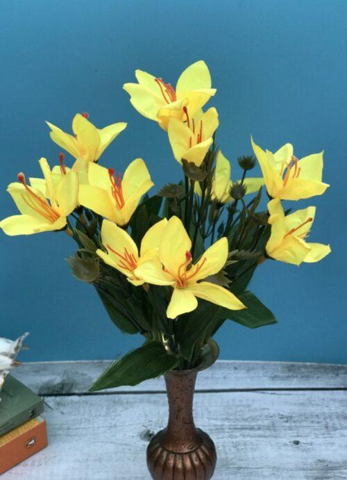 Generic Artificial Flowers Bunch Bouquet Oflily Flowers For Home Decoration (Yellow, Material:Silk, Polyester)