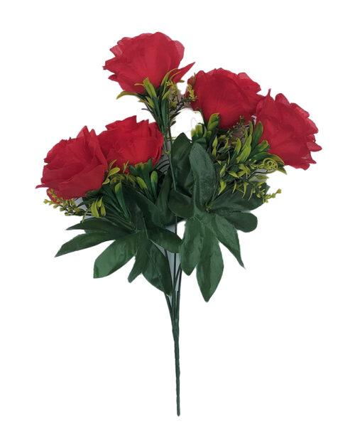 Generic Artificial Flowers Bunch Bouquet Of 5 Roses For Home Decoration (Red, Material:Silk, Polyester)