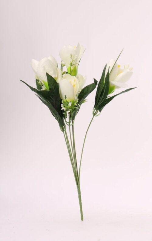 Generic Artificial Flowers Bunch Bouquet Of Daffodil Tulip Flowers For Home Decoration (White, Material:Silk, Polyester)