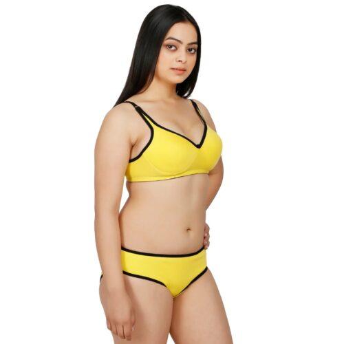 Women’s Cotton Blend Beautiful Lingerie Set (Yellow)