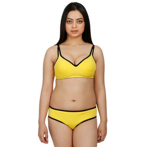 Women’s Cotton Blend Beautiful Lingerie Set (Yellow)