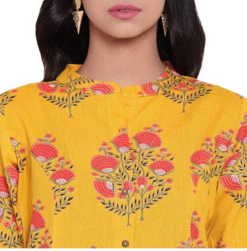 Generic Women’s Khadi Printed A Line Kurti (Yellow, Khadi)