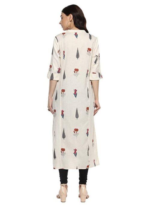 Generic Women’s Khadi Printed A Line Kurti (Off White, Khadi)