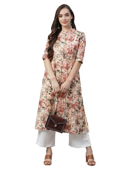 Generic Women’s Cotton Printed Floral Print Kurti (Multicolor, Cotton)