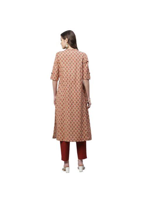 Generic Women’s Cotton Printed Flex Kurti (Peach, Cotton)