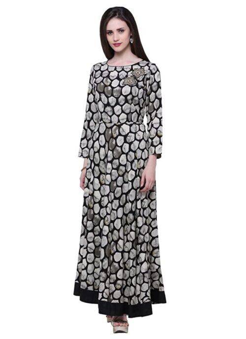 Generic Women’s Rayon Zari Zardozi Work Designer Floor Length Kurti (Black, Rayon)