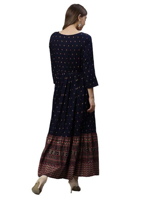 Generic Women’s Rayon Printed Viscose Regular Kurti (Navy Blue, Rayon)