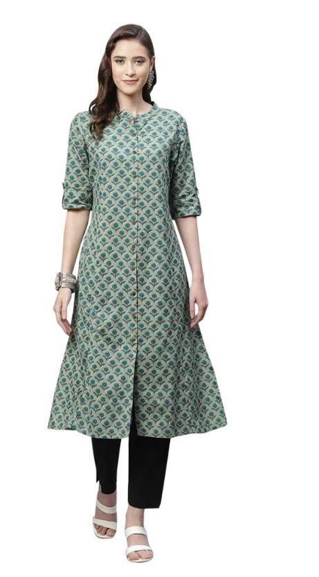 Generic Women’s Cotton Printed Flex Kurti (Green, Cotton)