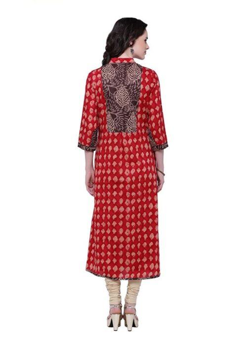 Generic Women’s Cotton Patch A Line Long Kurti (Red, Cotton)