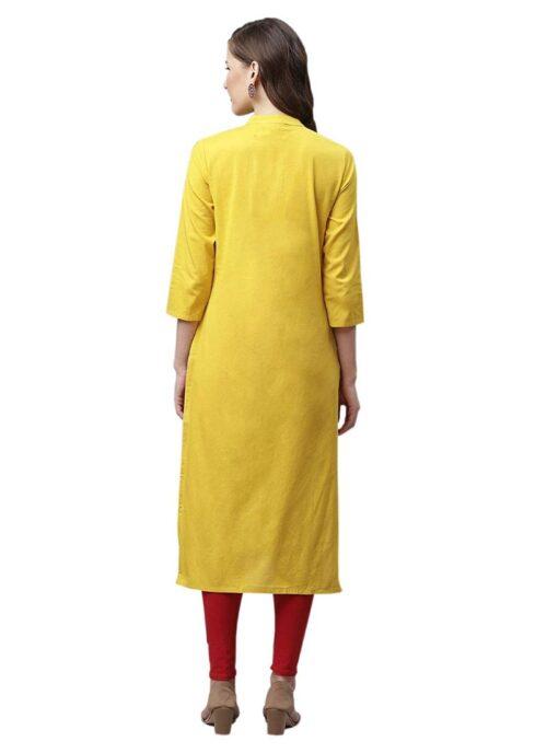 Generic Women’s Pure Cotton Printed Straight Kurti (Yellow, Pure Cotton)