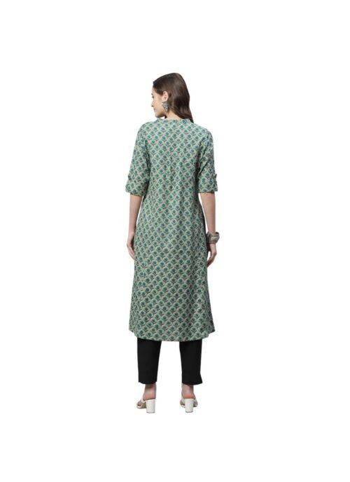 Generic Women’s Cotton Printed Flex Kurti (Green, Cotton)