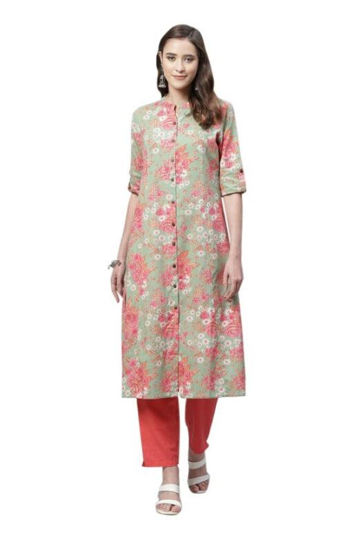 Generic Women’s Cotton Printed Flex Kurti (Mint Green, Cotton)