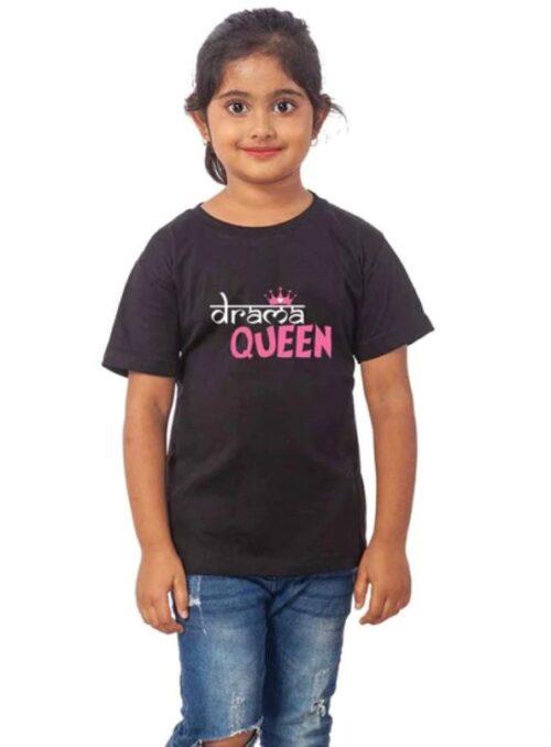 Generic Girls Cotton Drama Queen Half Sleeve TShirt (Black)