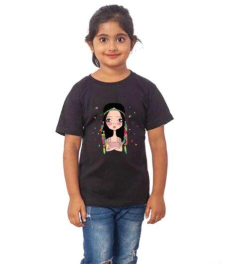 Generic Girls Cotton Tribal  Half Sleeve TShirt (Black)