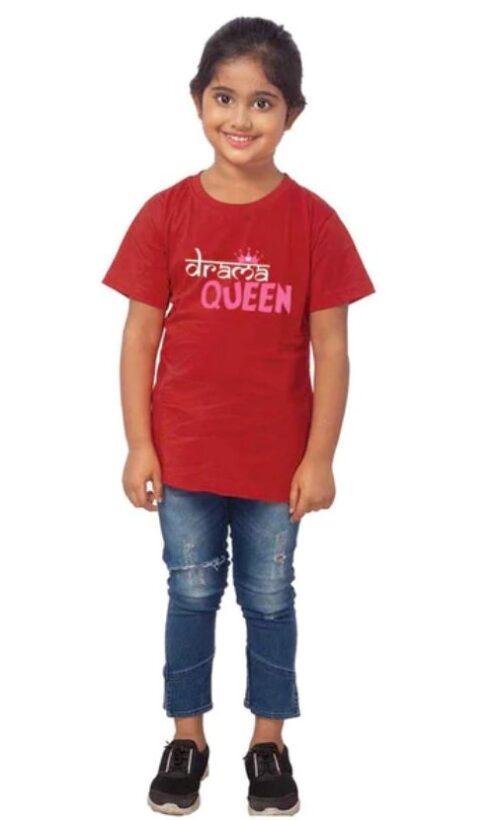 Generic Girls Cotton Drama Queen Half Sleeve TShirt (Maroon)