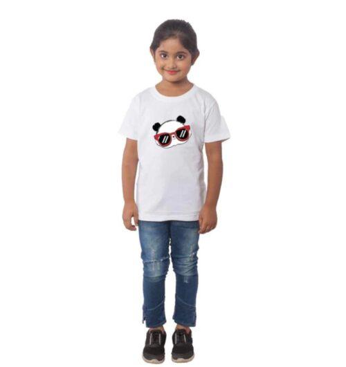 Generic Girls Cotton Panda Glass Half Sleeve TShirt (White)