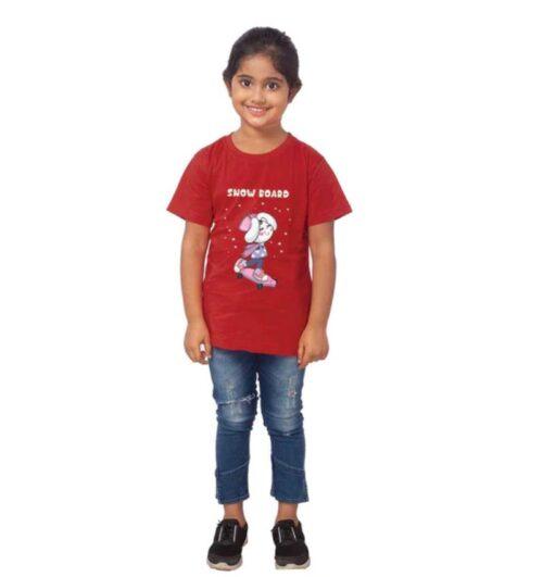 Generic Girls Cotton Snow Board Half Sleeve TShirt (Maroon)