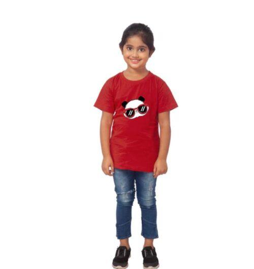 Generic Girls Cotton Panda Glass Half Sleeve TShirt (Maroon)