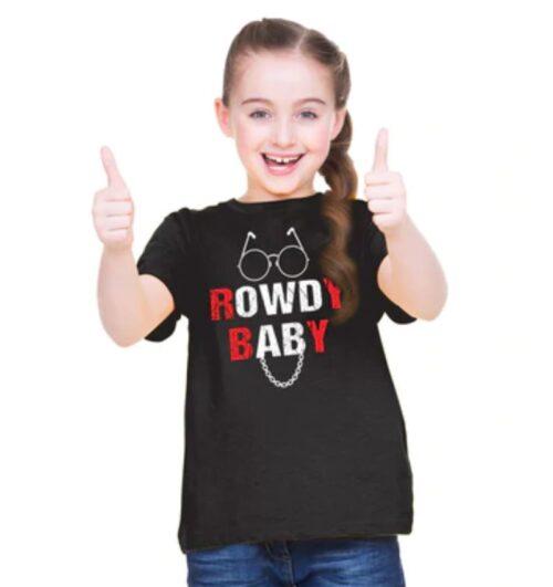 Generic Girls Cotton Rowdy Baby Half Sleeve TShirt (Black)