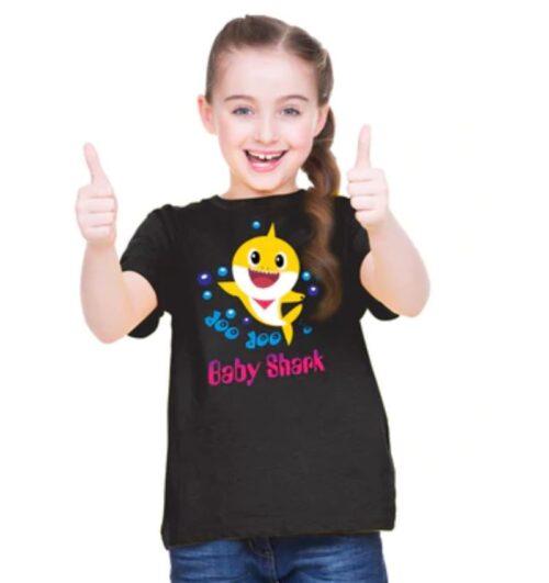 Generic Girls Cotton Baby Shark Half Sleeve TShirt (Black)