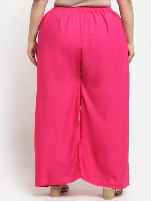 Generic Women’s Plus Size Flared Fit Viscose Rayon Palazzo Trousers (Pink)