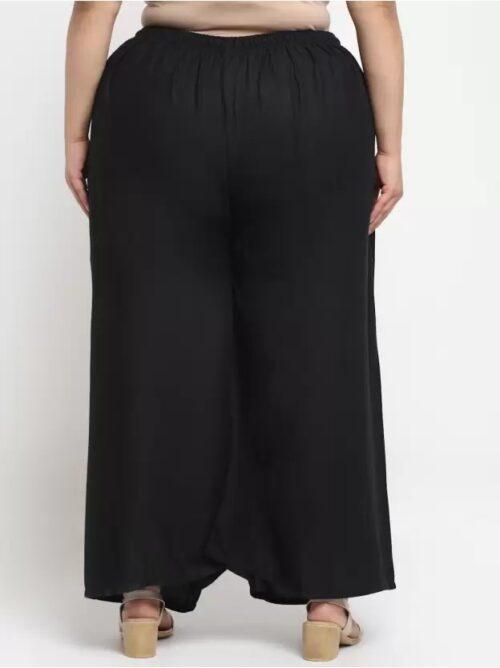 Generic Women’s Plus Size Flared Fit Viscose Rayon Palazzo Trousers (Black)