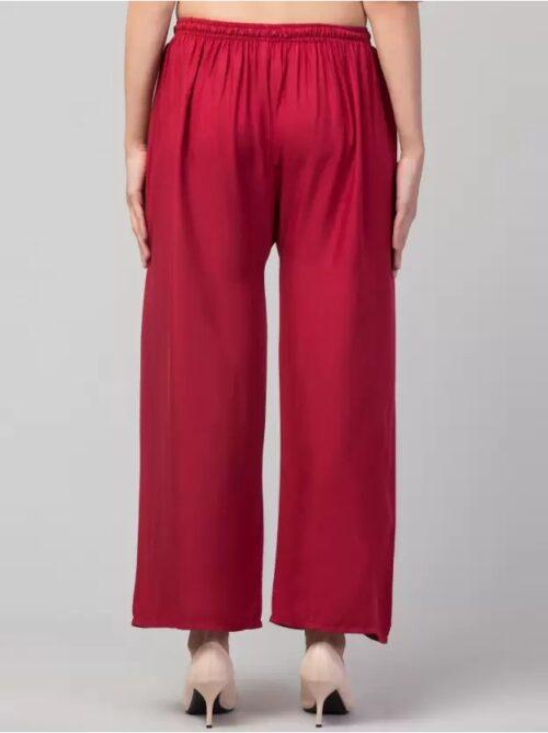 Generic Women’s Plus Size Relaxed Fit Viscose Rayon Palazzo Trousers (Maroon)