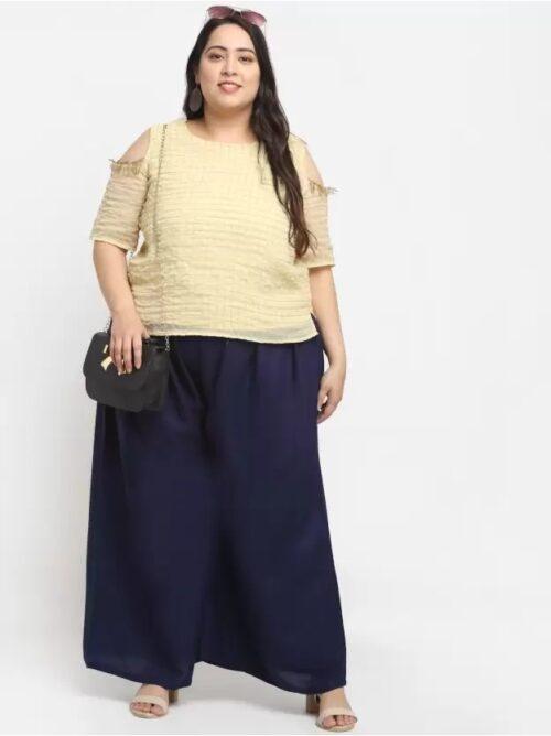 Generic Women’s Plus Size Flared Fit Viscose Rayon Palazzo Trousers (Dark Blue)