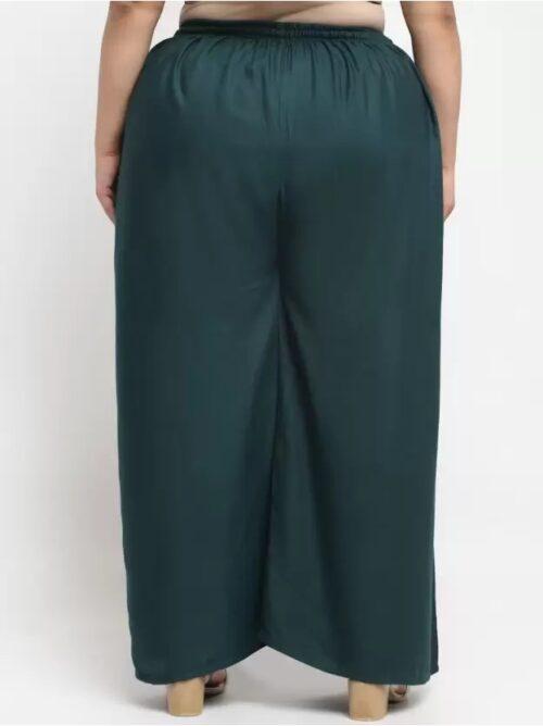 Generic Women’s Plus Size Flared Fit Viscose Rayon Palazzo Trousers (Dark Green)