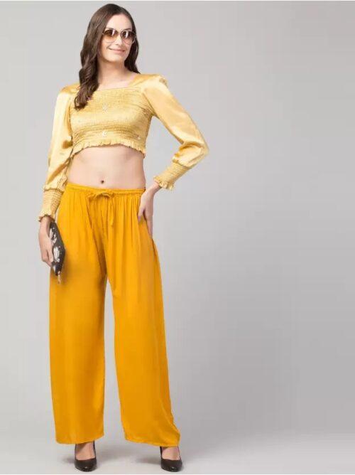 Generic Women’s Plus Size Relaxed Fit Viscose Rayon Palazzo Trousers (Yellow)