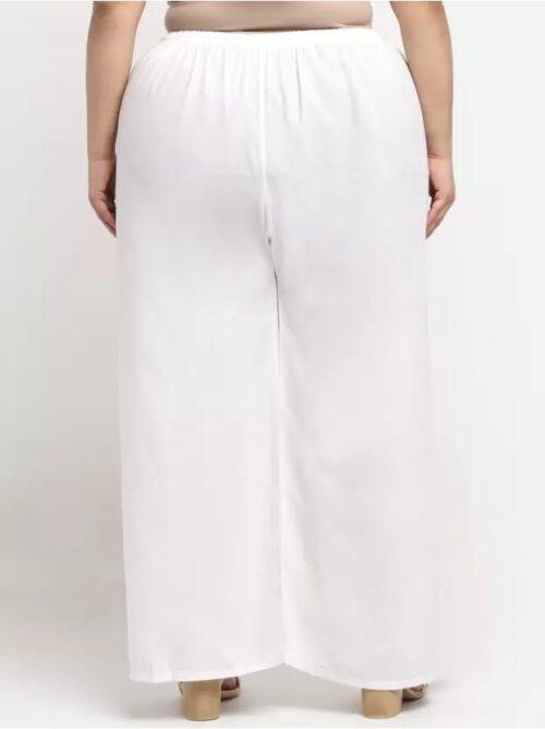 Generic Women’s Plus Size Flared Fit Viscose Rayon Palazzo Trousers (White)