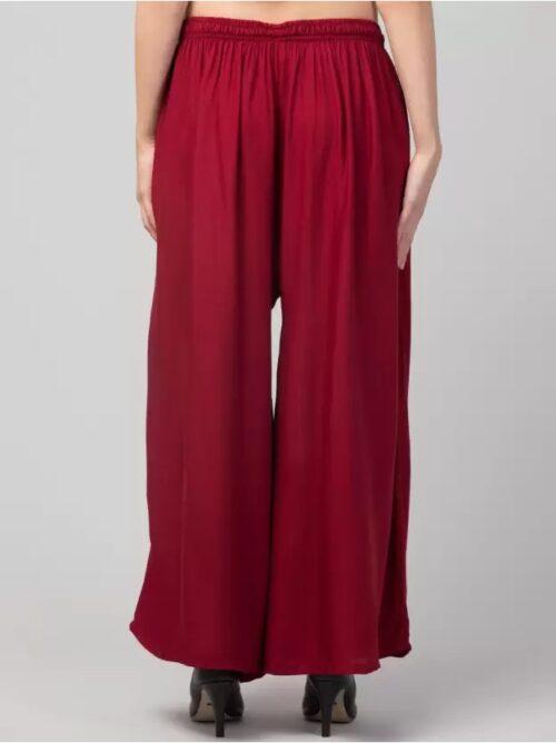 Generic Women’s Plus Size Relaxed Fit Viscose Rayon Palazzo Trousers (Maroon)