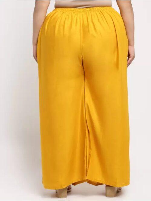 Generic Women’s Plus Size Flared Fit Viscose Rayon Palazzo Trousers (Yellow)