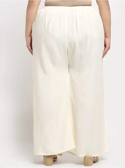 Generic Women’s Plus Size Flared Fit Viscose Rayon Palazzo Trousers (Cream)